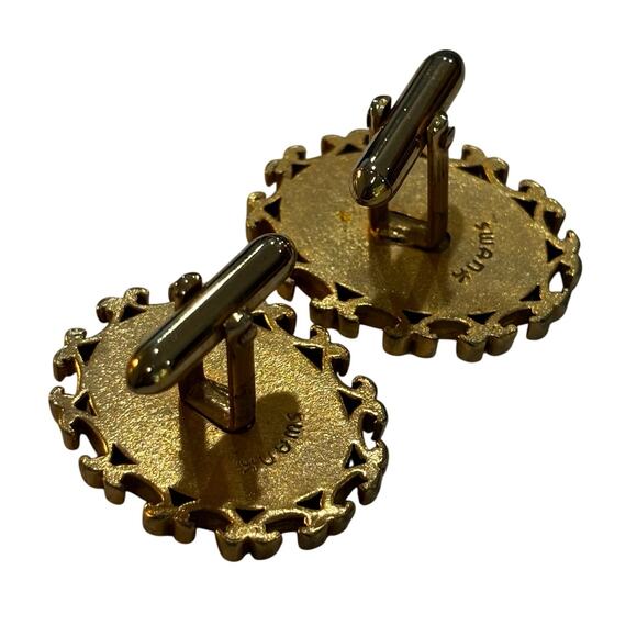 Vintage Swank Cufflinks Statement Ovals gold red & black 3rd French Coat of Arms - Picture 6 of 7